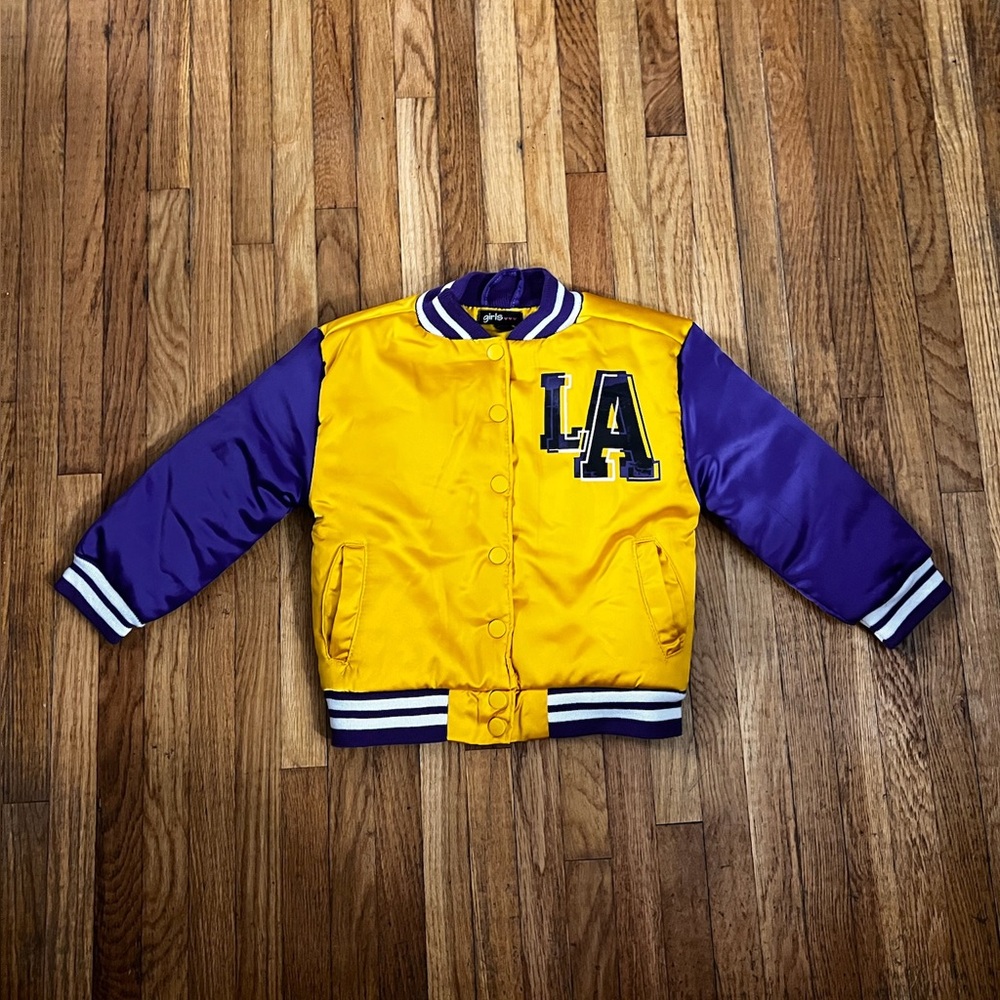 4T Purple and Yellow L.A. Satin Varsity Bomber Jacket